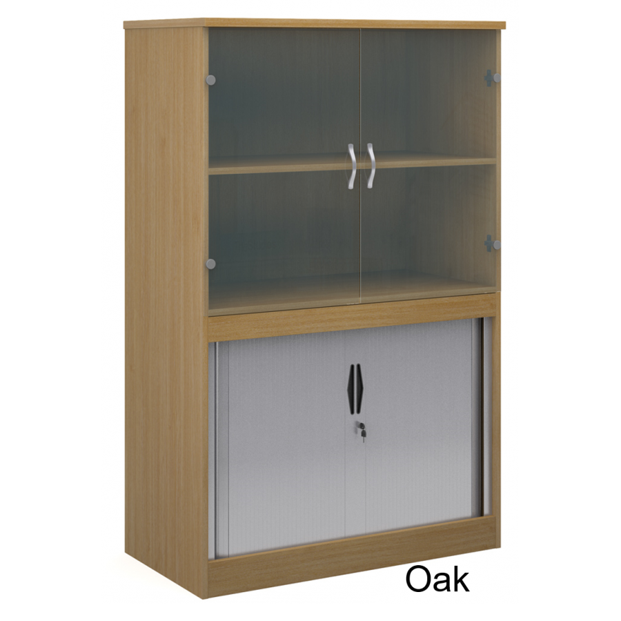 Systems Combination Bookcase With Horizontal Tambour & Glass Doors